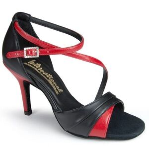 International Dance Shoe Black/Red Karina 2.5”IDS Made England UK 5 1/2 US 7 1/2